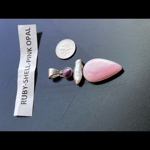 Ruby-shell-pink opal pendent semi precious Crystal 925   Streeling silver